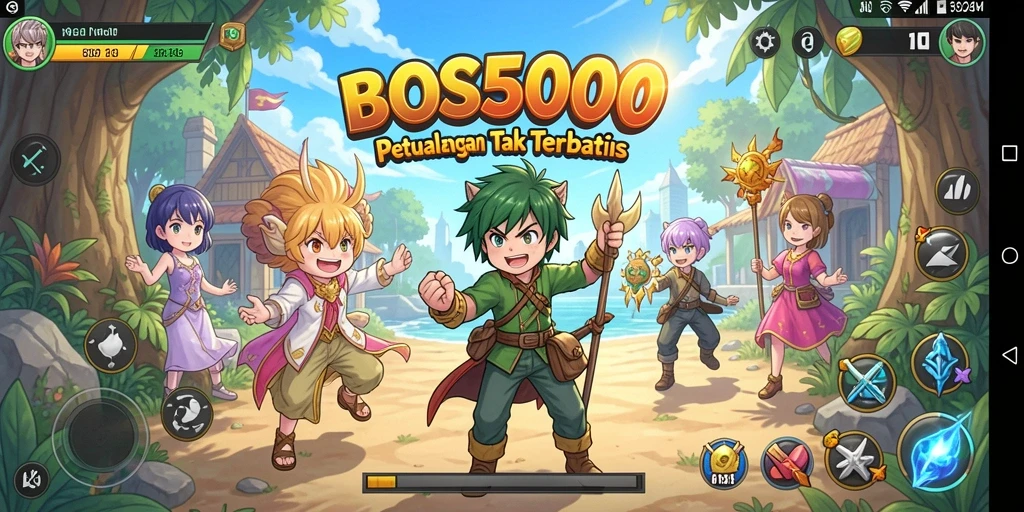 Tampilan gameplay BOS5000 yang penuh aksi dan karakter Anime.