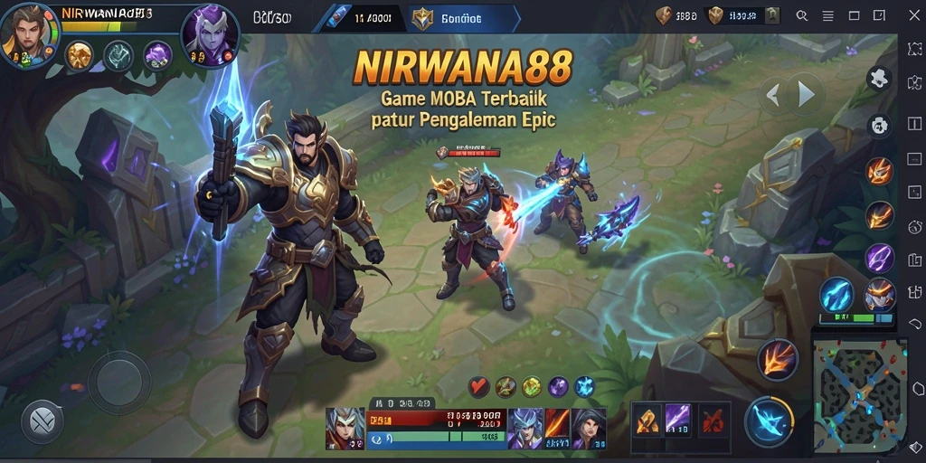Tampilan gameplay seru NIRWANA88 saat pertempuran MOBA.