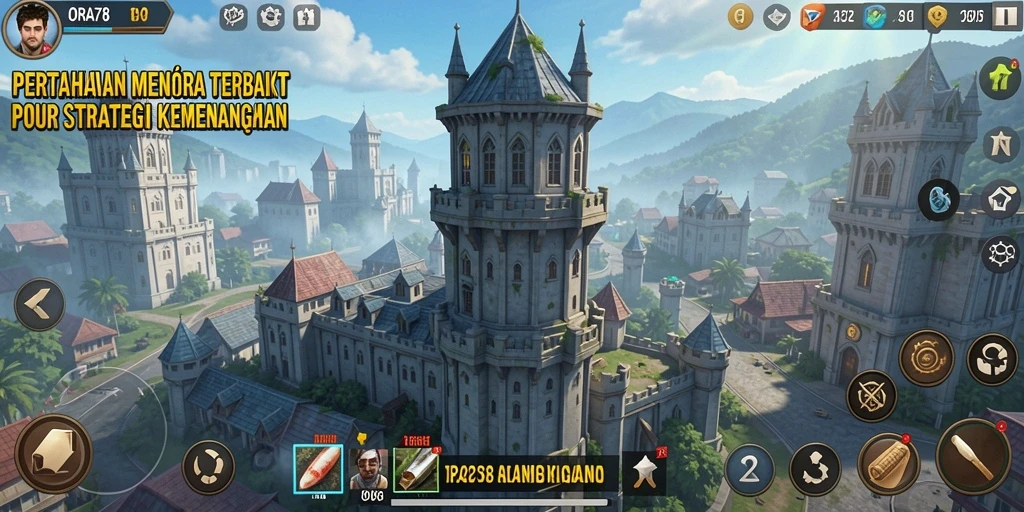 Screenshot menampilkan gameplay menara pertahanan yang intens dalam ORA78.