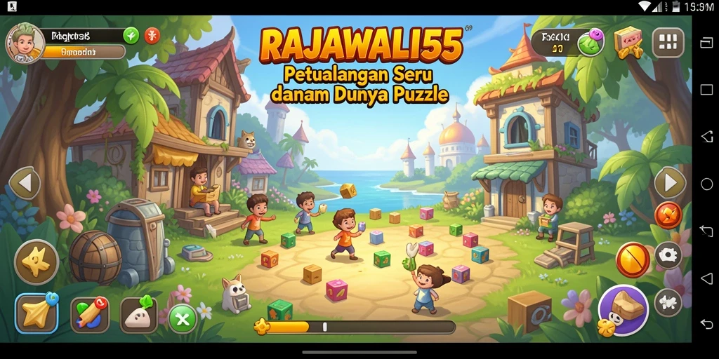 Screenshot gameplay RAJAWALI55 menampilkan suasana seru dan beragam teka-teki.