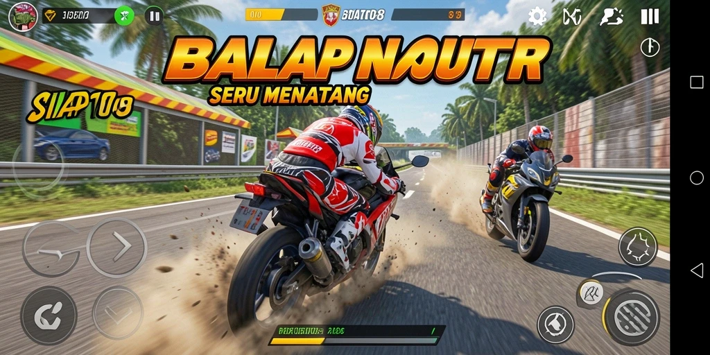 Tampilan gameplay menegangkan saat balap motor di jalanan.