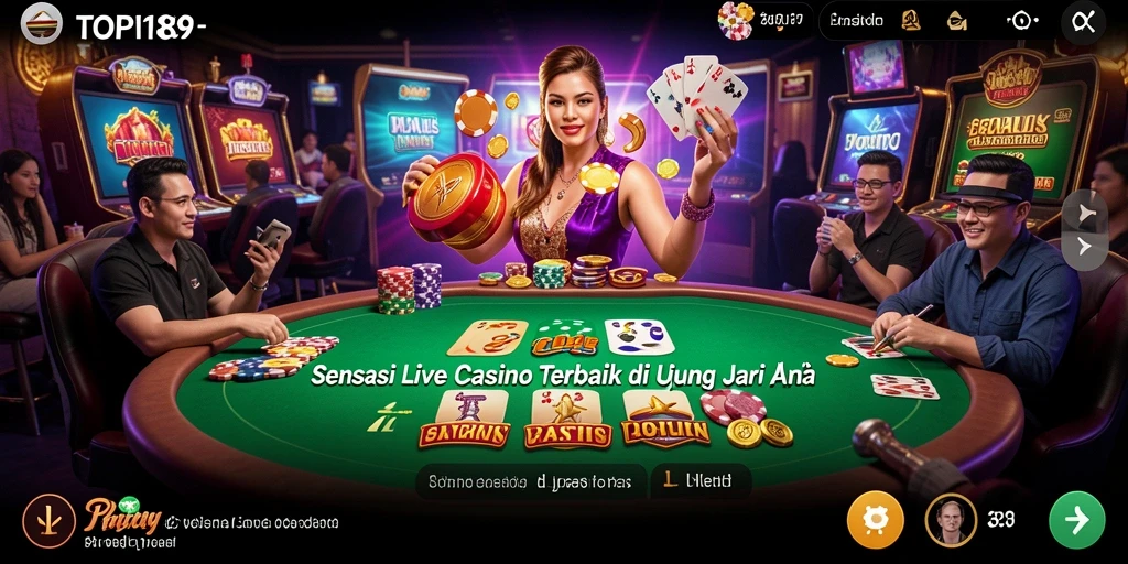 Tangkapan layar gameplay TOPI189 menampilkan dealer langsung di kasino virtual.
