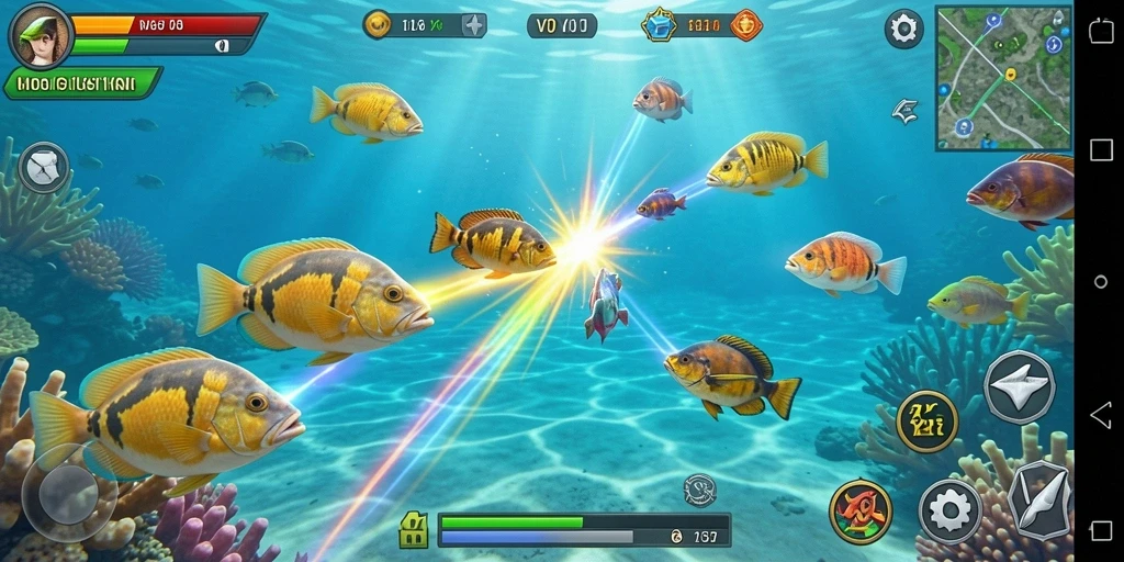 Screenshot gameplay V07 menampilkan aksi seru Tembak Ikan.